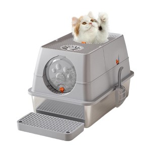 Cat Litter Box Enclosure with Lid for All Cats, High Sided Stainless Steel Litter Tray, Anti-Leaking, Covered Litter Box Cat Toilet - 1 of 4