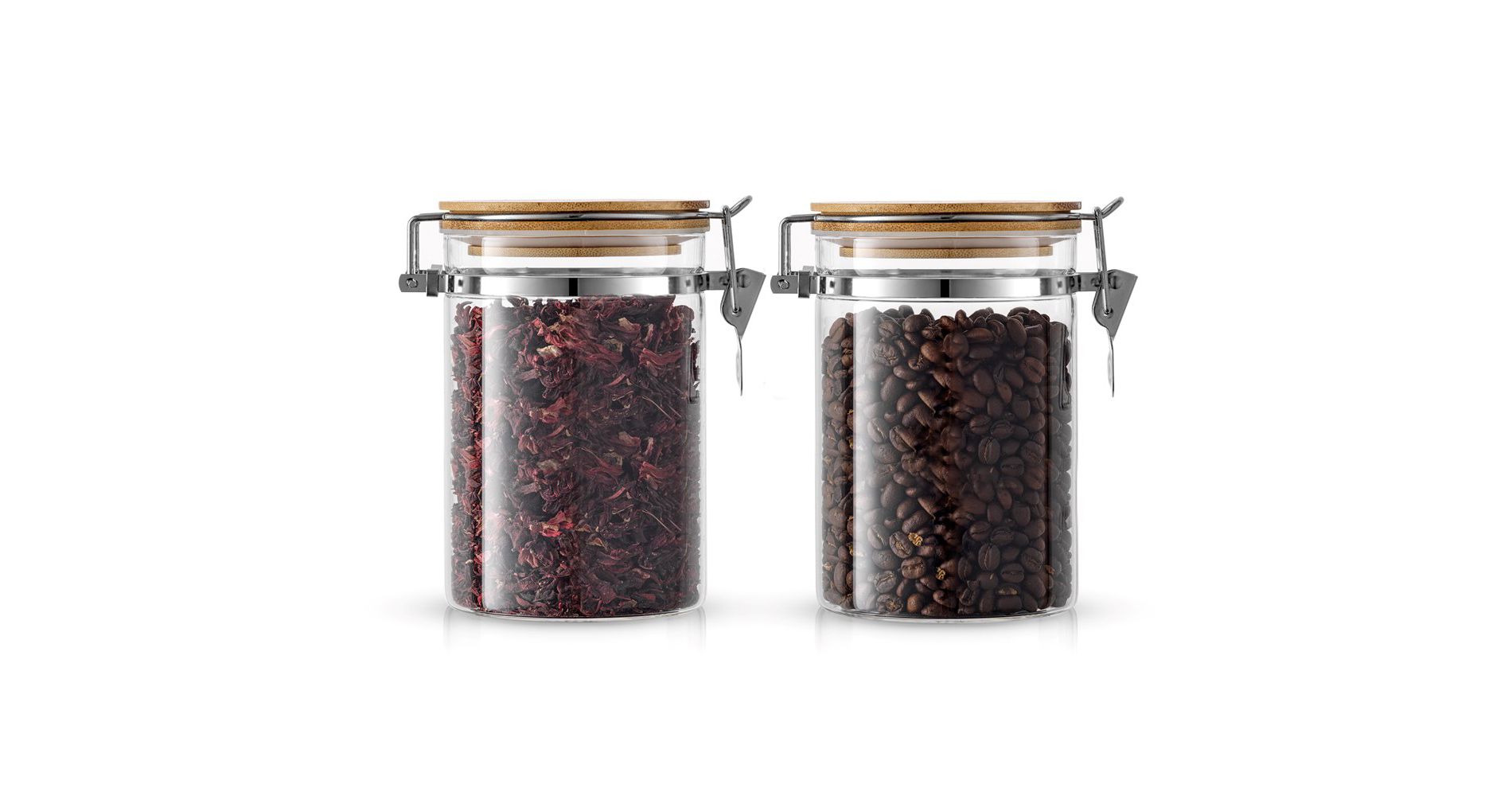 JoyJolt Kitchen Storage Jars with Airtight Bamboo Clamp Lids - 27 oz - Set of 2
