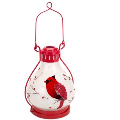 Melrose 17" Pre-Lit Red and White Battery Operated LED Cardinal Lantern with Timer