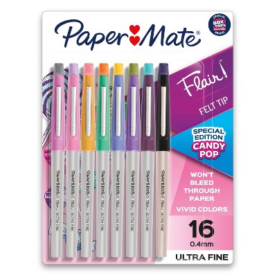 Paper Mate Flair Candy Pop 16pk Felt Pens 0.4mm Ultra Fine Tip Multicolored