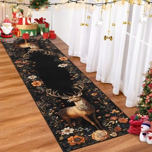 Holiday Christmas Runner Rug – Non-Slip, Washable, Stain-Resistant, Ultra-Thin, with Elk Statue Decor, Fit for Hallway, Kitchen & Bedroom - 1 of 4