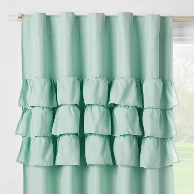 Photo 1 of 84&#34; Blackout Ruffle Curtain Panel Green - Pillowfort&#8482;