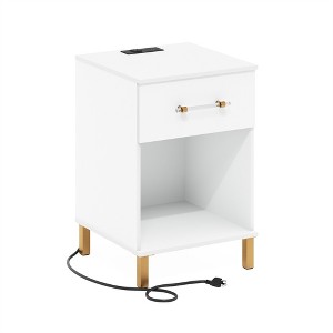 Furinno Tidur End Table, Side Table with USB and Type-C Charging Station, White - 1 of 1