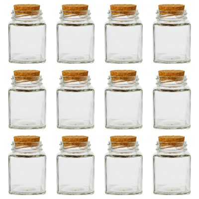 Juvale 12 Pack Mini Glass Bottles with Cork Stoppers, Mini Squared Jars for Party Favors, DIY Decorations