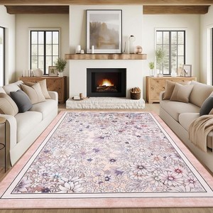 Acekool Modern Floral Area Rug Washable Non-Slip Foldable Soft Faux Wool for Living Room Bedroom Kitchen - 1 of 4