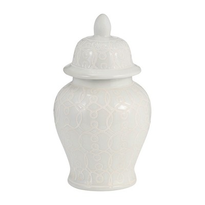 Sagebrook Home 10" Ivory Temple Jar - Ceramic Chinoiserie Classic Contemporary Decorative Jar Accent Ivory