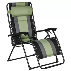 Outsunny XL Oversize Zero Gravity Recliner, Padded Patio Lounger Chair, Folding Chair with Adjustable Backrest, Cup Holder and Headrest for Backyard, Poolside, Lawn