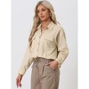 Allegra K Women's Loose Roll-up Long Sleeve Pockets Button Down Casual Shirts - image 3 of 4