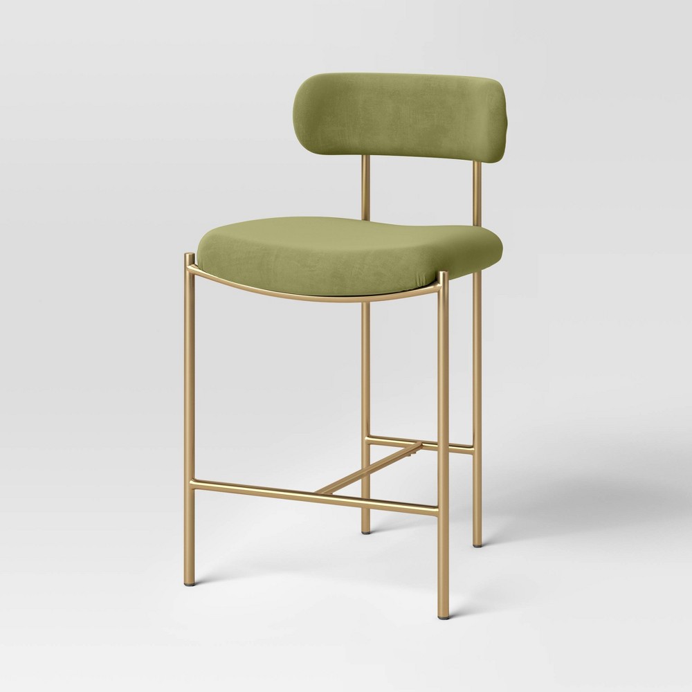 Photos - Storage Combination Orion Luxe Backed Counter Height Barstool with Brass Legs Olive Green Velv