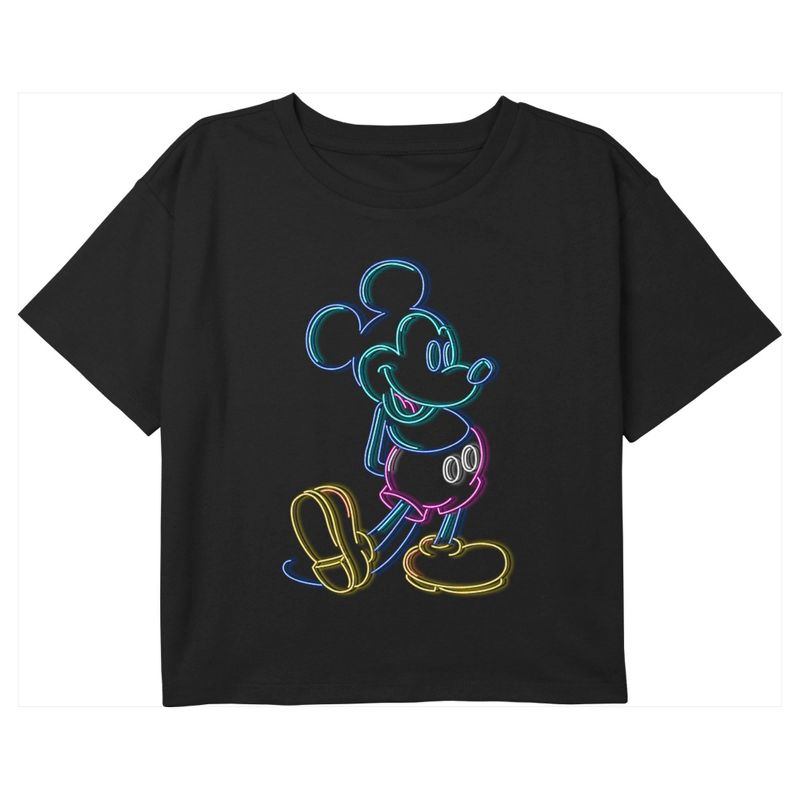 Girl's Mickey & Friends Neon Mickey Crop T-Shirt, 1 of 4