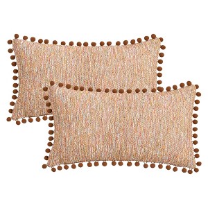 REGALWOVEN Fade-Resistant Chenille Boho Decorative with Pom-poms Throw Pillow Covers 2 Pcs - 1 of 4