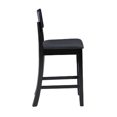 Elegant 24" Black and Cherry Wood Counter Stool with Dark Brown Faux Leather Seat