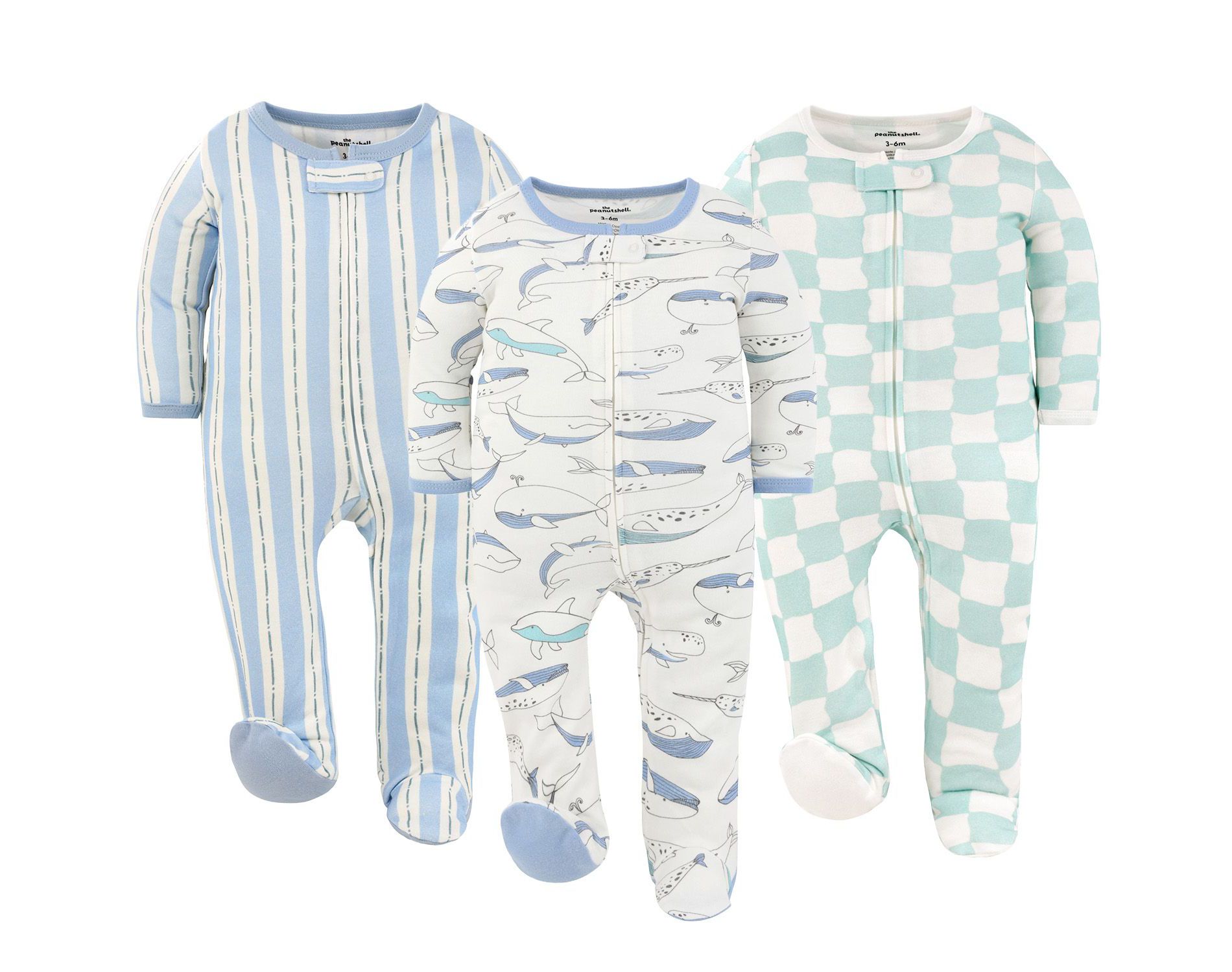 The Peanutshell Soft Nautical Footed Baby Sleepers for Boys and Girls, 3-Pack, Newborn