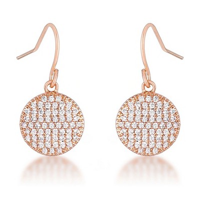 ShineHigh .6 Ct Elegant CZ Disk Drop Earrings – Goldtone & Rose Gold Plated Options – Round Pave Disc with Fish Hook Backing