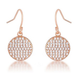 ShineHigh .6 Ct Elegant CZ Disk Drop Earrings – Goldtone & Rose Gold Plated Options – Round Pave Disc with Fish Hook Backing - 1 of 1