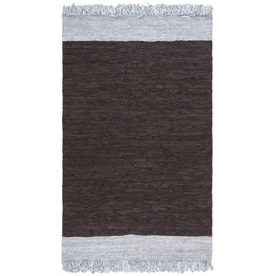 Handmade Light Grey and Dark Brown Cowhide Leather Area Rug, 5'x8'