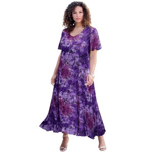 Roaman's Petite Plus Size Hand Crinkled Flutter-Sleeve Maxi Dress - 1 of 4