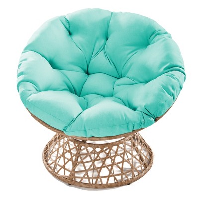 COWLOWN Blue 360¡ã Swivel Chair with Cushion, Boho Wicker Accent Chair with Adjustable Height, Perfect for Bedrooms, Dorms, and Reading Corners