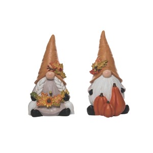 Transpac Resin Big Hat Gnome Figurine Set of 2 Fall/Harvest Home Decorations - 1 of 1