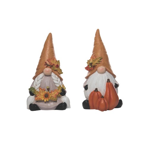 Transpac Resin Big Hat Gnome Figurine Set of 2 Fall/Harvest Home Decorations - image 1 of 1