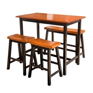 4pc Pomeroy Dining Set Walnut - Christopher Knight Home: Rubberwood Counter Height, Includes Bench & Stools - 1 of 4