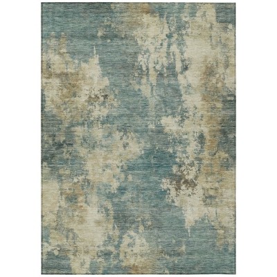 HomeRoots 3' X 5' Teal Blue And Beige Abstract Washable Indoor Outdoor Area Rug