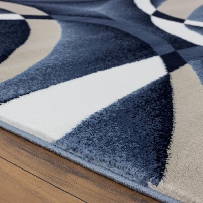 Navy and Beige Abstract Geometric 6' x 9' Area Rug