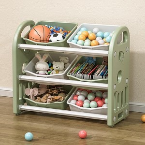 Children's toy storage cabinet with 6 boxes, a 3-layer shelf storage cabinet, suitable for game rooms, bedrooms, living rooms - 1 of 4