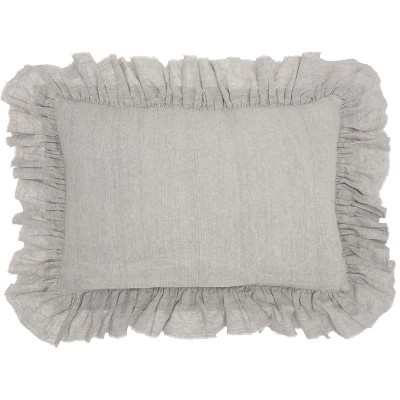 Gray Linen Rectangular Throw Pillow with Frilled Border