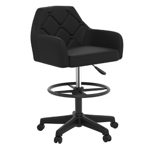 VECELO Home Office Desk Chair PU Leather Office Chair With Height Adjustable Seat Ergonomic Swivel Stool with Back and Arm Black/Beige/Gold - 1 of 4