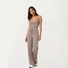 Anna-Kaci Active Women's High Waist Wide Leg Pants with Drawstring Tie and Soft Stretch Fabric - Large, Khaki - 2 of 4
