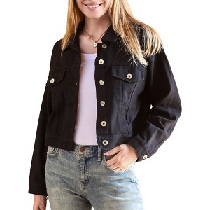 Anna-Kaci Women's Cropped Button Down Denim Jean Jacket with Pockets - 1 of 4