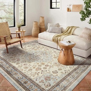 coucheta Washable Area Rug, Multi-size Vintage Floral Foldable Soft Low-Pile Non-Slip Stain Resistant Carpet, for Living Room, Bedroom, Dining Room - 1 of 4