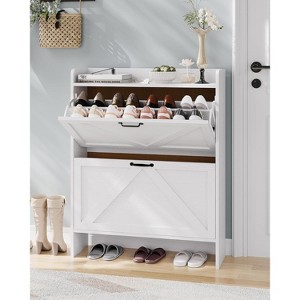 Shoe Storage Cabinet with 2 Flip Drawers, Freestanding Shoe Organizer, Shoe Cabinet , Farmhouse Slim Narrow Shoe Rack Cabinet, for Entryway - 1 of 4