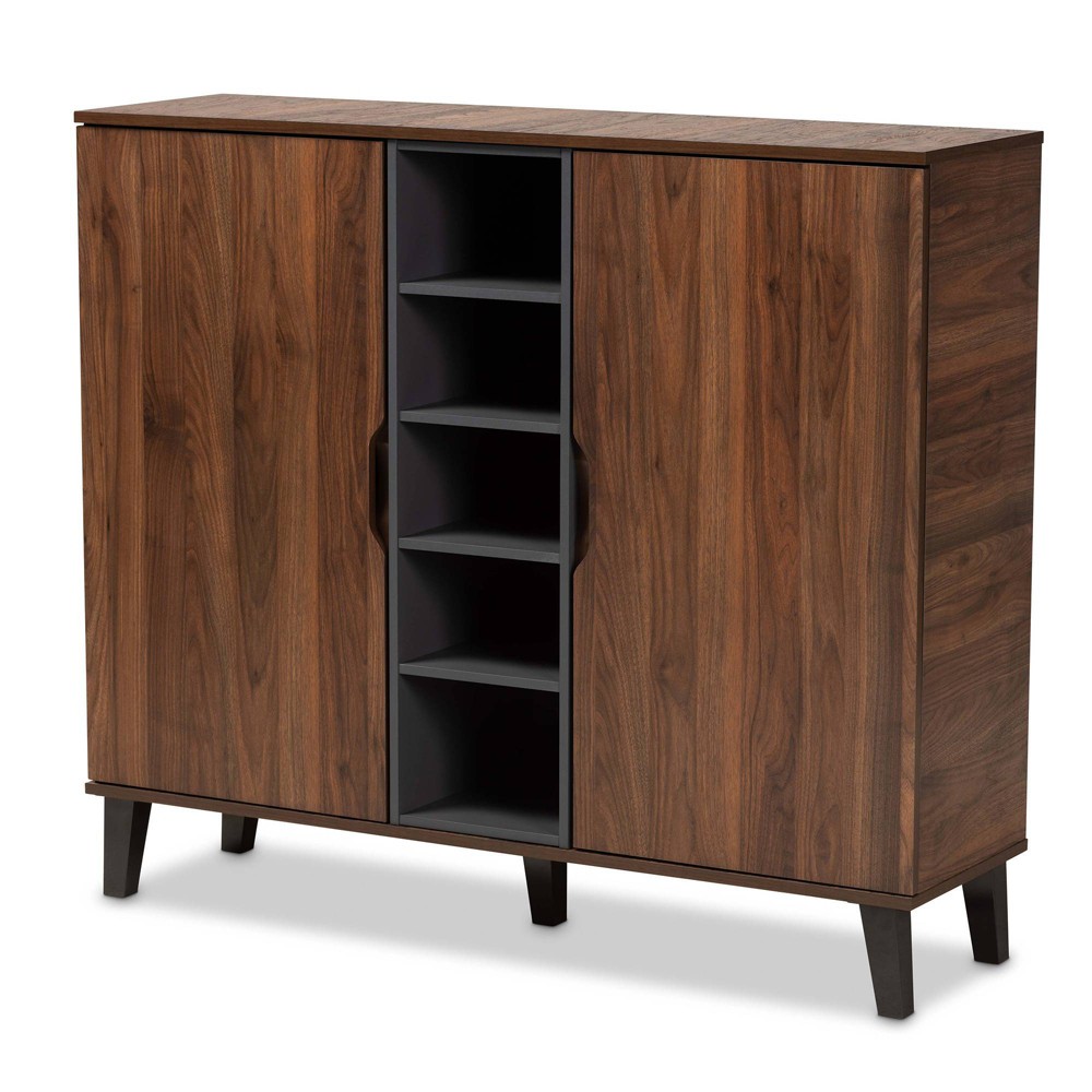 2 Door Idina Mid-Century Wood Shoe Cabinet: Entryway Storage, Closet Organizer - Baxton Studio