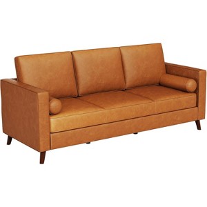 Clearance, Leather Couch, Mid Century Modern 3-Seater Sofa, Faux Leather, Deep Seat, Easy-Clean, for Apartment/Home/Office - 1 of 4