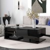 Lirago Modern Coffee Table Tempered Glass Top High Gloss Wood Frame 2 Tier Rectangle Center Table Storage Drawer Living Room Black - 2 of 4