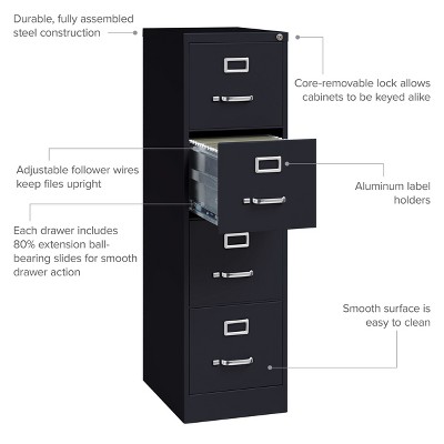 Black 52" 4-Drawer Lockable Vertical File Cabinet