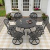 7-Piece Round Cast Aluminum Outdoor Patio Dining Set with Swivel Chairs & Brown Cushions - 4 of 4