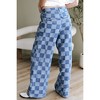 Amaryllis Women’s High Waist Denim Checkered Pants Relaxed Wide Leg Pleated Front Vintage Wash Statement Jeans - 3 of 4