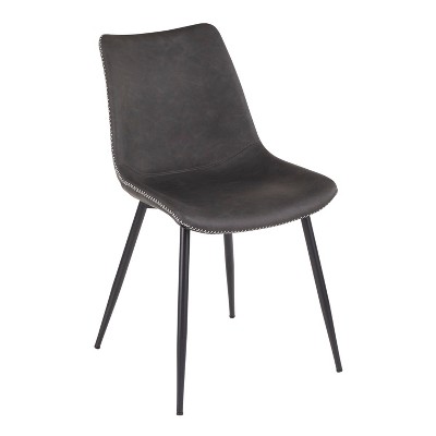 Gray Faux Leather Upholstered Side Chair with Metal Legs, Set of 2