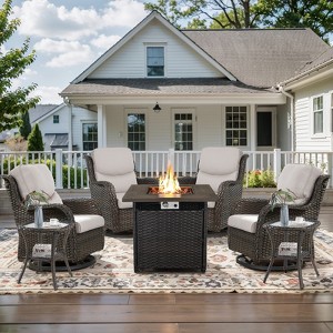 Belord 7 Pieces Patio Furniture Set, All Weather Wicker Outdoor Conversation Set with Swivel Rocker Patio Chair, Side Table and Propane Firepit Table - 1 of 4