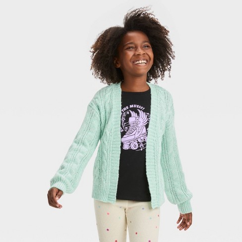 Girls' Cable Knit Short Open Layering Cardigan - Cat & Jack™ Mint