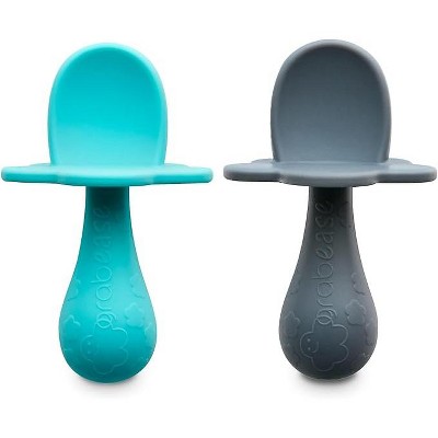 Grabease Baby Silicone Spoon Set for Baby-Led Weaning & First Stage Self-Feeding, Set of 2 - Teal & Gray