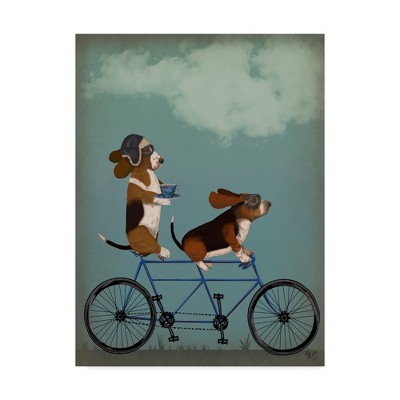 Basset Hound Tandem Ride Canvas Art in Blue and Brown