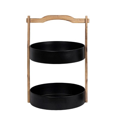 VIP Metal 19 in. Black 2 Tier Round Tray