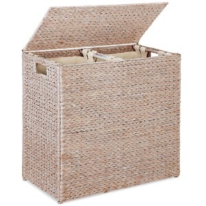 Best Choice Products Large Natural Water Hyacinth Double Laundry Hamper Basket w/ 2 Liner Bags, Handles - 1 of 4