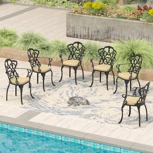Cast Aluminum Patio Armchair With Black Frame And Cushions In Beige Colors - 1 of 4