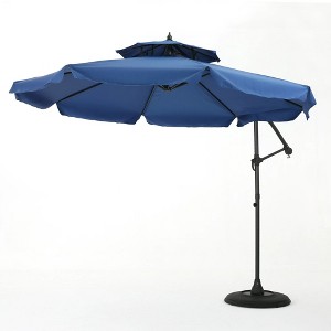 Syemin Patio Umbrella, Garden Table Umbrella with Button Tilt, Crank and Stable Umbrella Base for Patio, Garden, Yard, Blue, 116"*116"*102" - 1 of 4
