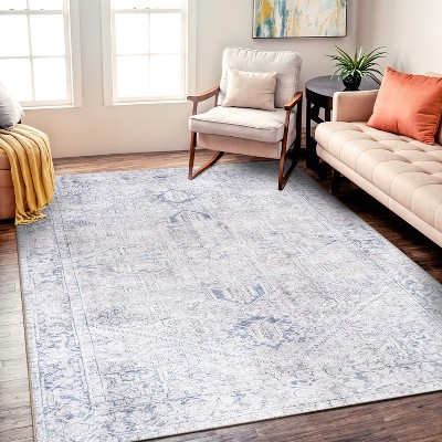 Blue Medallion Flat Woven Polyester Rectangular Area Rug